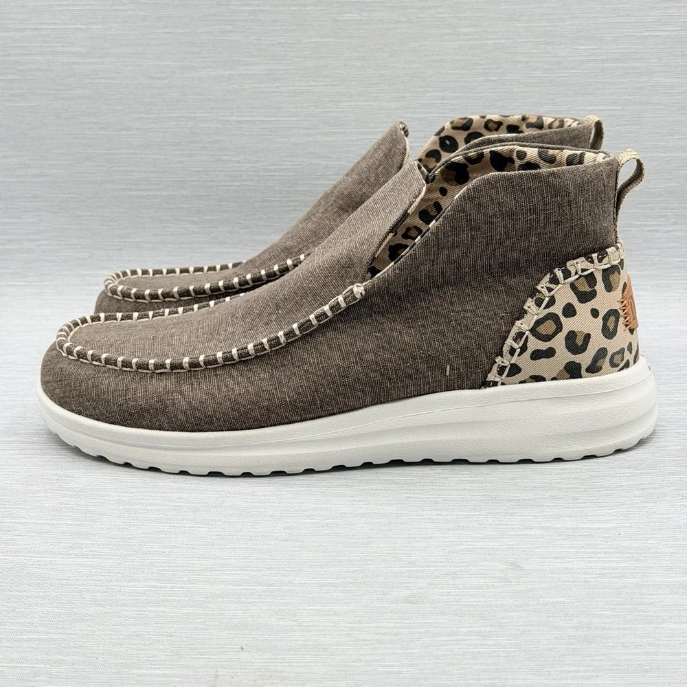 Hey Dude Women's 11 Boots Brown Leopard Print Pull On Lightweight